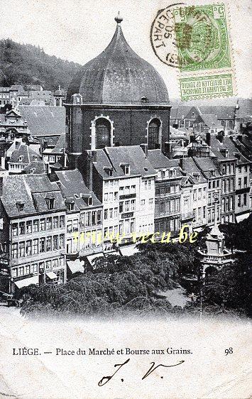 ancienne carte postale de Liège Place du Marché et Bourse aux grains