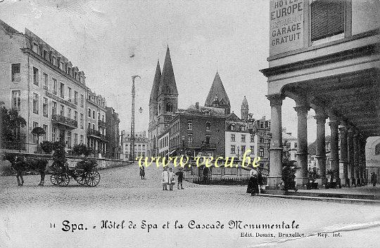 ancienne carte postale de Spa Hôtel de Spa et la Cascade Monumentale