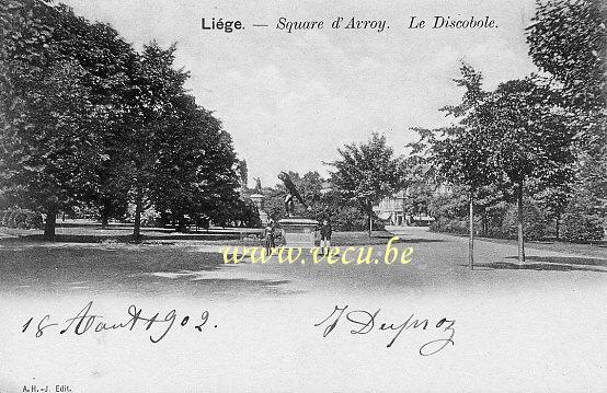 ancienne carte postale de Liège Square d'Avroy, le Discobole