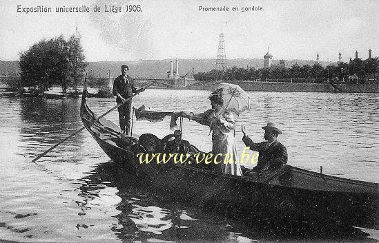 ancienne carte postale de Liège Exposition Universelle de 1905 - Promenade en gondole