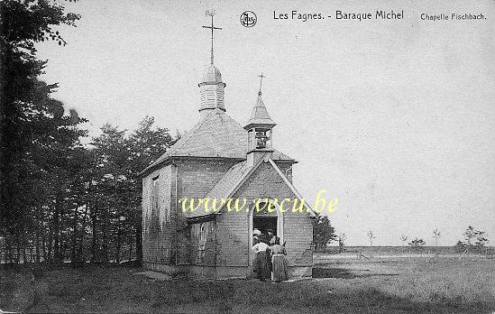 ancienne carte postale de Hautes-Fagnes Baraque Michel - Chapelle Fischbach