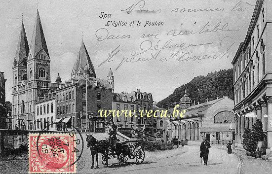 ancienne carte postale de Spa L'église et le Pouhon
