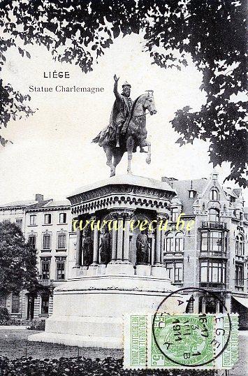 ancienne carte postale de Liège Statue Charlemagne (Parc d'Avroy)