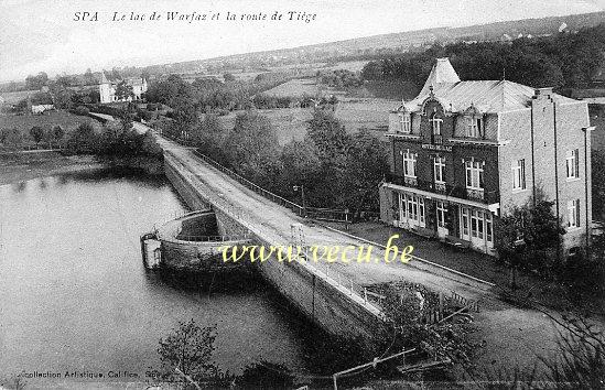 ancienne carte postale de Spa Le Lac de Warfaz et la route de Tiège
