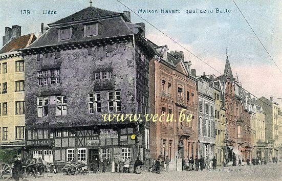 ancienne carte postale de Liège Maison Havart - Quai de la Batte