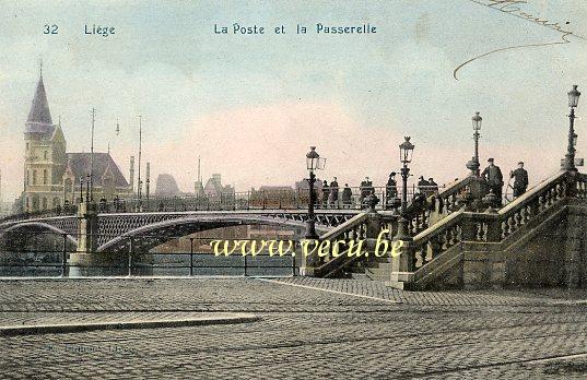 ancienne carte postale de Liège La Poste et la Passerelle