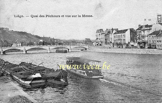 ancienne carte postale de Liège Quai des Pêcheurs et vue sur la Meuse