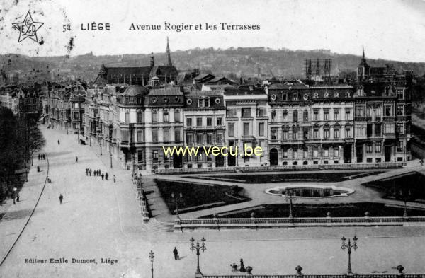 ancienne carte postale de Liège Avenue Rogier et les terrasses