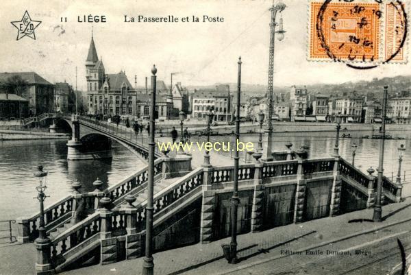 ancienne carte postale de Liège La passerelle et la poste