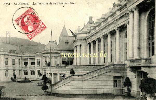 ancienne carte postale de Spa Le Kursaal. La terrasse de la salle des fêtes.