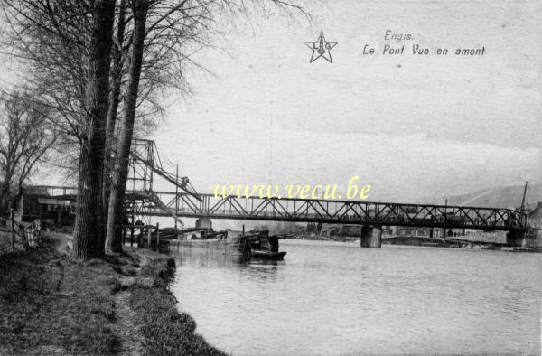 ancienne carte postale de Engis Le pont vue en amont