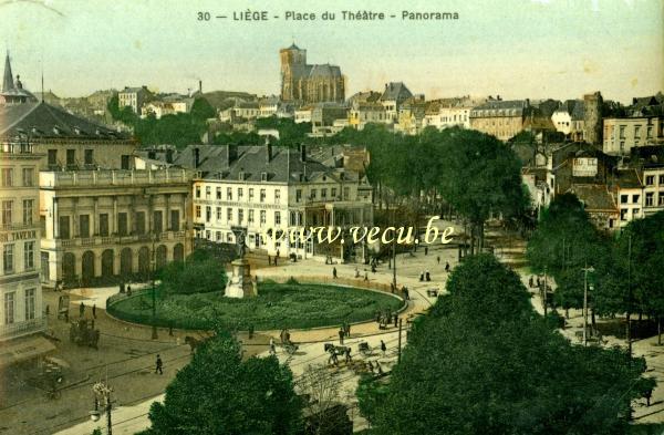 ancienne carte postale de Liège Place du théâtre - Panorama