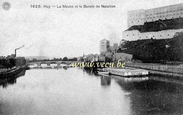 ancienne carte postale de Huy La Meuse et le bassin de natation