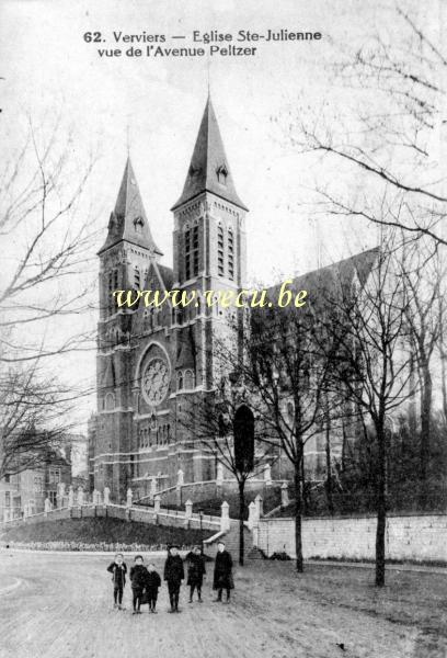 ancienne carte postale de Verviers Eglise Ste - Julienne vue de l'avenue Peltzer