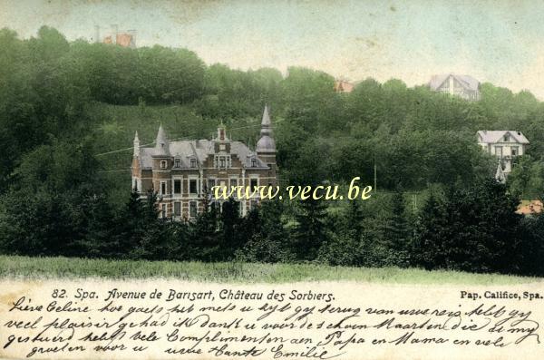 ancienne carte postale de Spa Avenue de Barisart - Château des Sorbiers