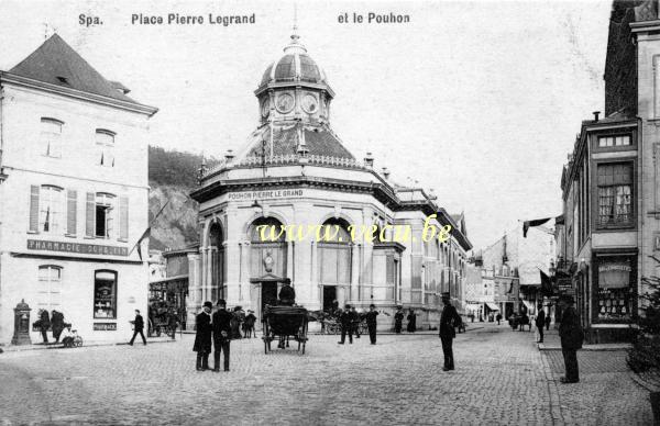 ancienne carte postale de Spa Place Pierre Legrand et le Pouhon