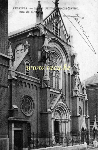 ancienne carte postale de Verviers Eglise Saint-François Xavier - Rue de Rome