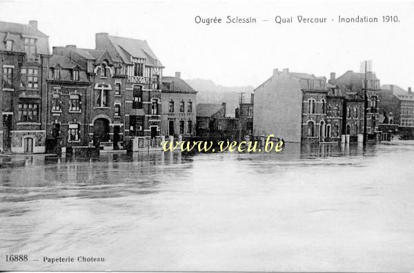 ancienne carte postale de Liège Quai Vercour - Inondation 1910