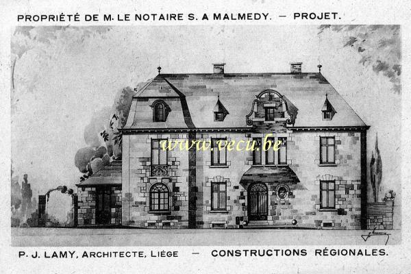 ancienne carte postale de Malmedy Propriété de M. le notaire S. à Mamedy - Projet de P.J. Lamy architecte Liège