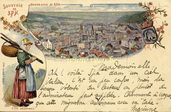 ancienne carte postale de Spa Souvenir de Spa - Panorama