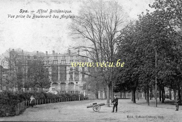 ancienne carte postale de Spa Hôtel Britannique - Vue prise du Boulevard des Anglais