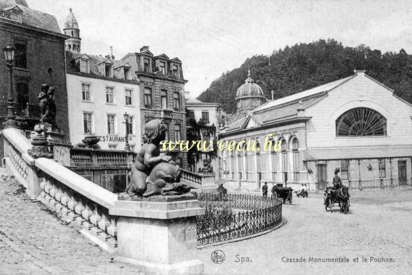 ancienne carte postale de Spa Cascade Monumentale et le Pouhon