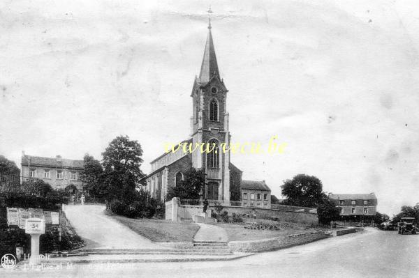 ancienne carte postale de Hamoir L'église et monument Delcour