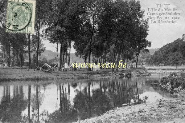 ancienne carte postale de Tilff L'Ile du moulin - Camp général des Boy-Scouts, la récréation