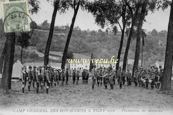 ancienne carte postale de Tilff Camp des Boy-scouts à Tillf. Prestation de serment