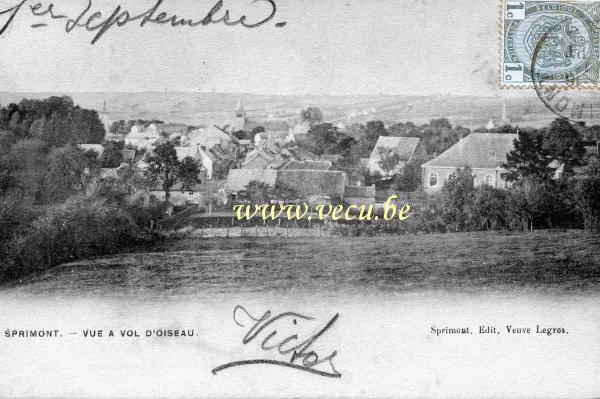 ancienne carte postale de Sprimont Vue à vol d'oiseau