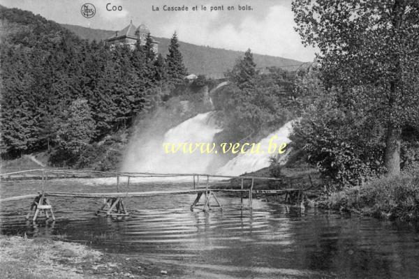 ancienne carte postale de Coo La cascade et le pont en bois