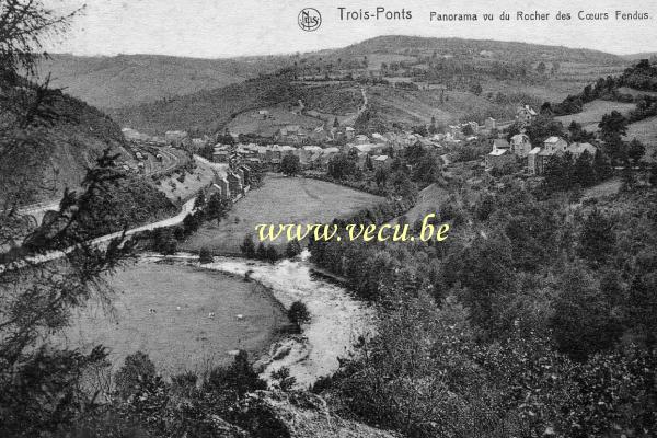 ancienne carte postale de Trois-Ponts Panorama vu du Rocher des coeurs fendus