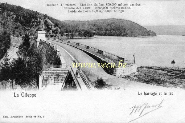 ancienne carte postale de La Gileppe Le barrage et la lac