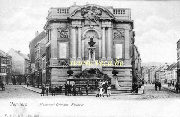 ancienne carte postale de Verviers Monument Ortmans - Hauzeur (coin rue des Raines & rue des Alliés)