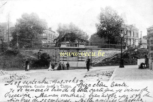 ancienne carte postale de Verviers Escalier devant le Théatre