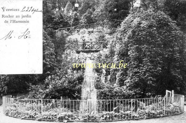 ancienne carte postale de Verviers Rocher au jardin de l'Harmonie