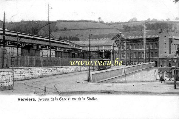 ancienne carte postale de Verviers Avenue de la Gare et rue de la Station