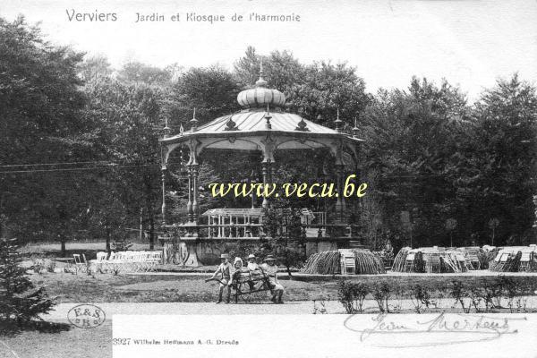 ancienne carte postale de Verviers Jardin et kiosque de l'Harmonie