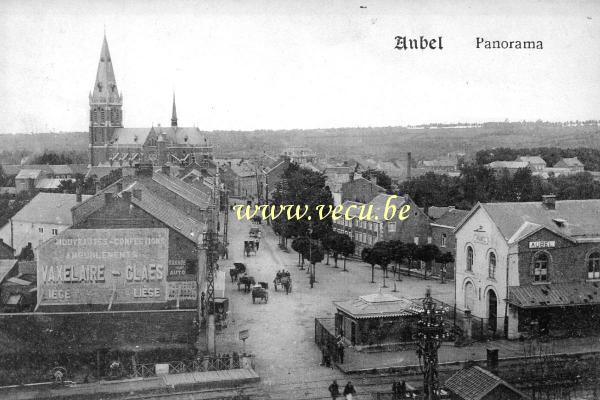 ancienne carte postale de Aubel Panorama (avec la gare à l'avant-plan)