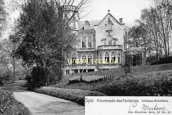 ancienne carte postale de Spa Promenade des Fontaines. Château Schaffers.