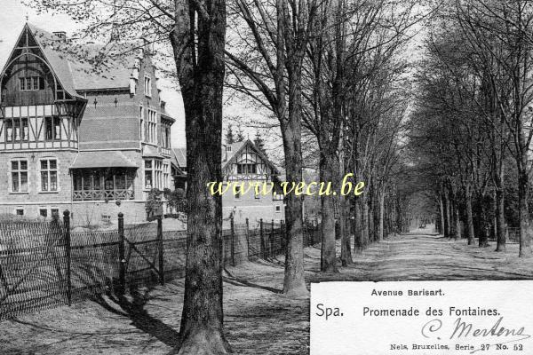 ancienne carte postale de Spa Promenade des Fontaines. Avenue Barisart.