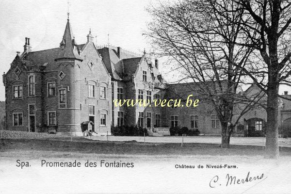 ancienne carte postale de Spa Promenade des Fontaines. Château de Nivezé-Farm.