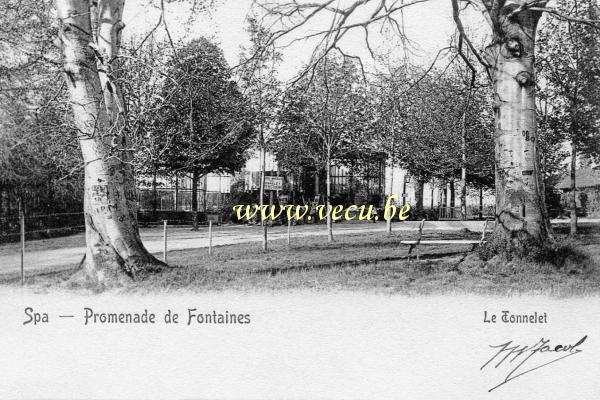 ancienne carte postale de Spa Promenade des Fontaines. Le Tonnelet.