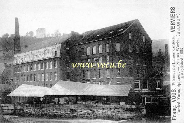 ancienne carte postale de Verviers Filature de laines cardées  Franc. Voos