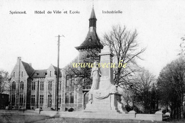 ancienne carte postale de Sprimont Hôtel de ville et école industrielle