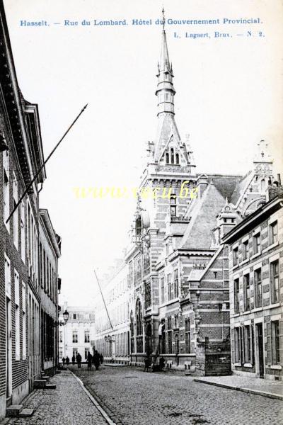 ancienne carte postale de Hasselt Rue du Lombard. Hôtel du Gouvernement provisoire