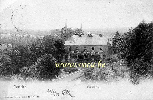 ancienne carte postale de Marche Panorama et Pensionnat de Notre-Dame