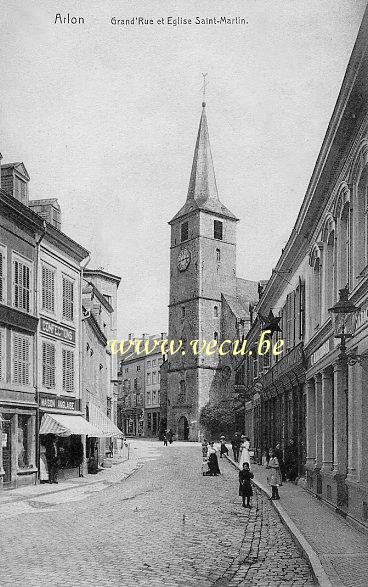 postkaart van Aarlen Grand'Rue et église Saint-Martin