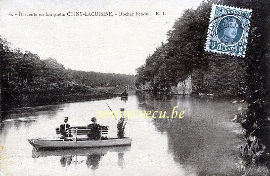 ancienne carte postale de Chiny Descente en barquette Chiny-La Cuisine - Rocher fendu