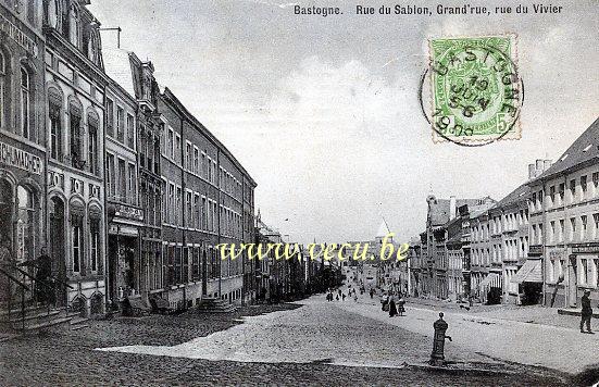 ancienne carte postale de Bastogne Rue du Sablon, Grand'rue, rue du Vivier